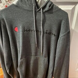 Champion Dark Gray Hoodie with Red Logo